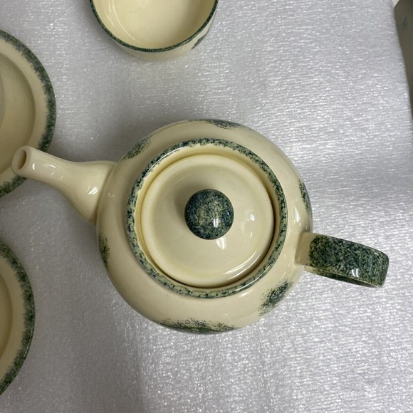 7pc Vintage England Handpaint Poole Pottery Green Vineyard Grape Teapot cup set - Picture 4 of 16